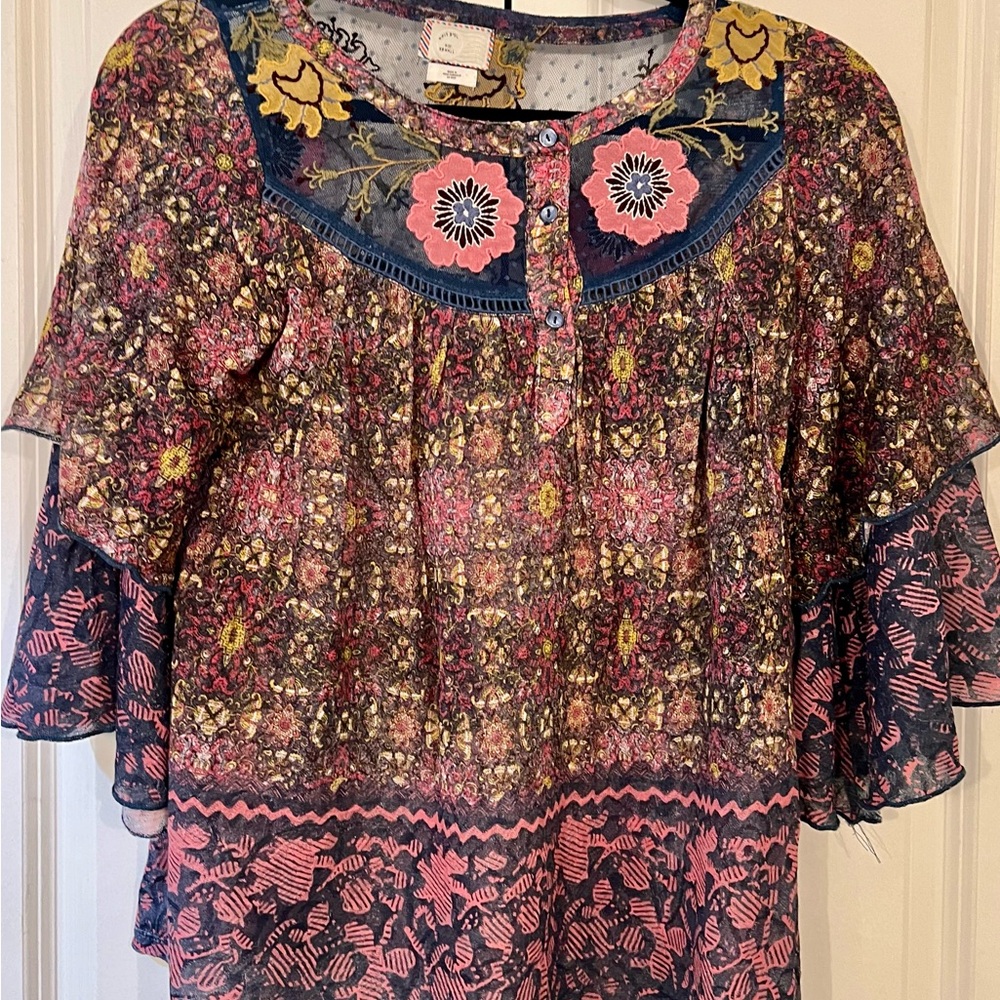 Floral Embroidered Sheer Top - Multicolor